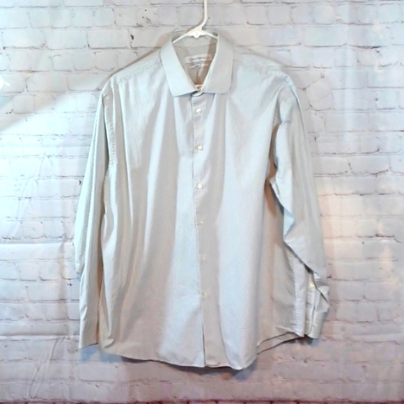 Mens Calvin Klein Reg Fit 17-17.5 White Pin Stripped Long Sleeve  Dress Shirt - Picture 1 of 4